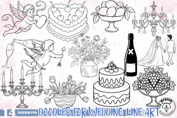 Charming Doodles for Wedding Line Art PNG: Your Design Toolkit