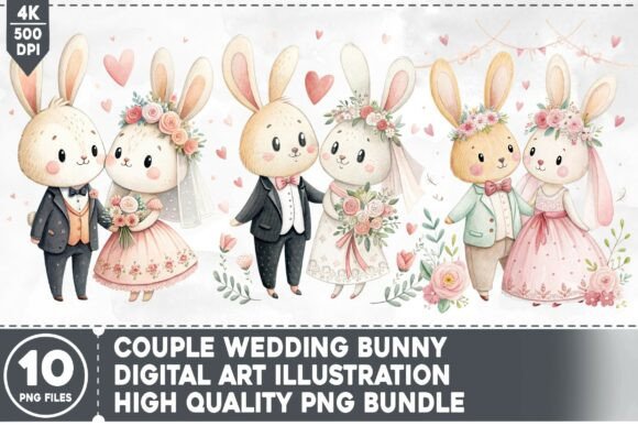 Couple Wedding Bunny PNG Bundle: Creative Uses for Your Projects