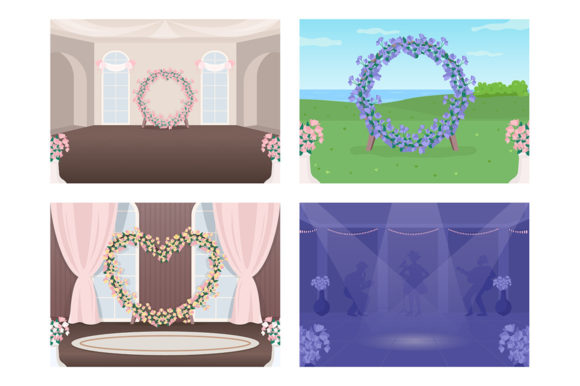 Decorated Wedding Venue Illustration Set for Designers