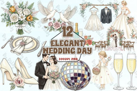 Elegant Wedding Day Watercolor PNG: Your Versatile Design Asset