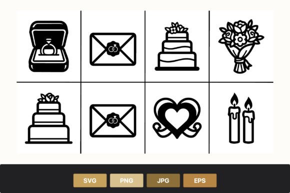 Elegant Wedding Symbols in Black and White Vector