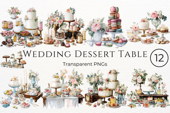 Elevate Your Projects with Wedding Dessert Table Watercolor Clipart