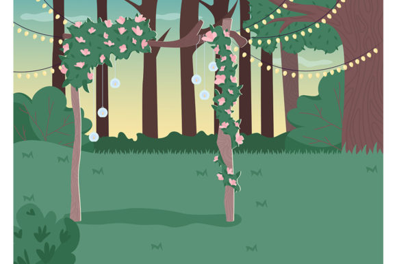 Rural Wedding Flat Color Illustration: Your Design Asset