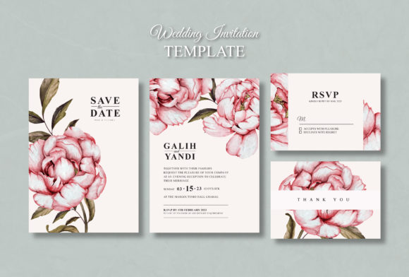 Vintage Wedding Card Set with Peony: Timeless Elegance for Your Stationery