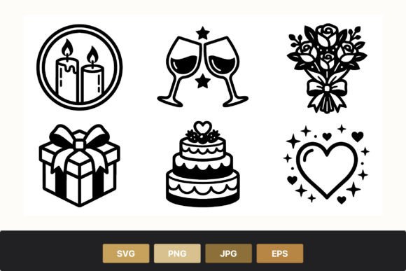 Wedding Cake Heart Bouquet Vector Icons: A Designer's Asset