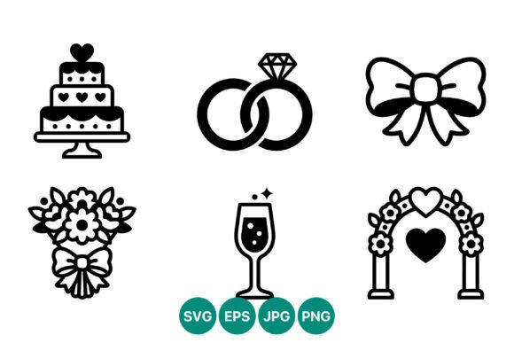 Wedding Cake Rings Bow Bouquet Icons: A Designer's Toolkit for Celebration